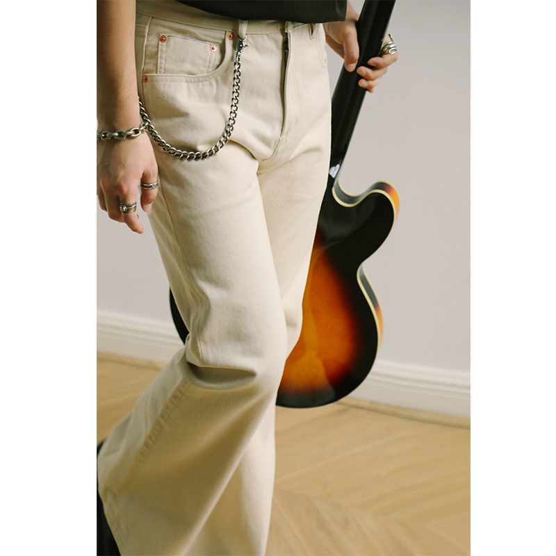 14.7OZ蓝耳高配赛络纺原棉籽米白高密赤耳丹宁牛仔裤 MBBCAR窄幅