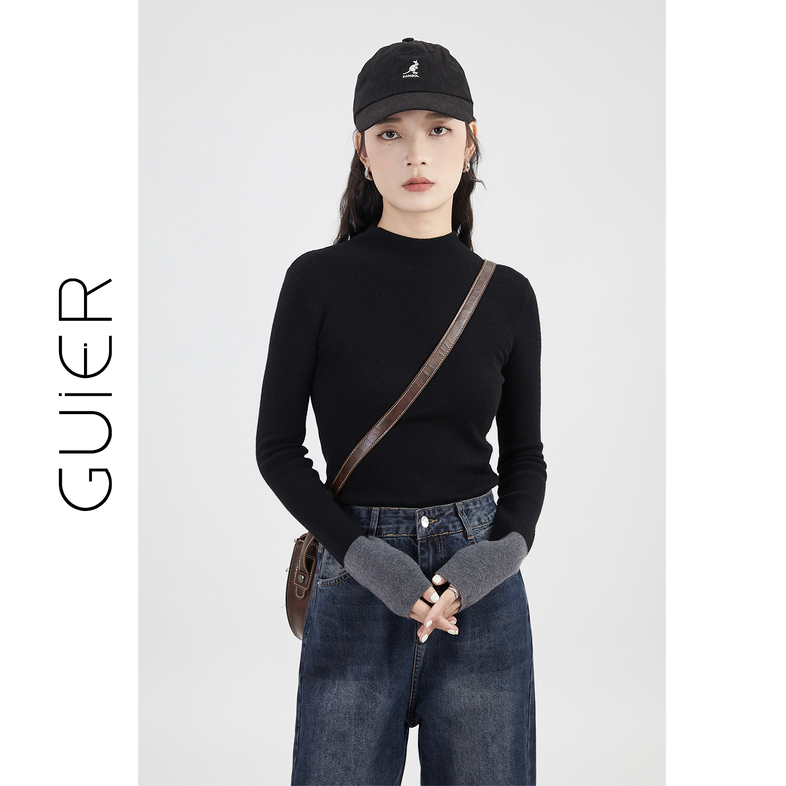 【GUIER】2025新款内搭撞色拼接修身显瘦针织衫上衣G1653