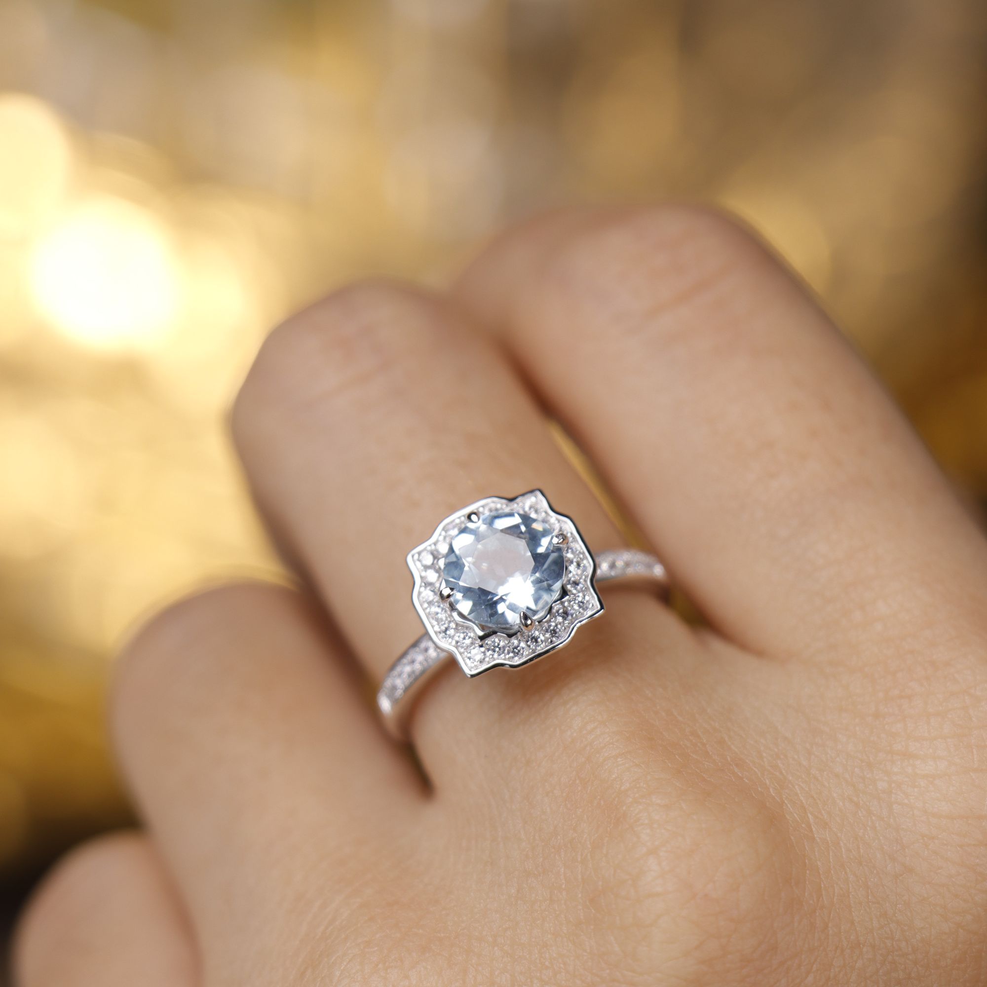 天然海蓝宝戒指通体S925银镶嵌-多样性发其一