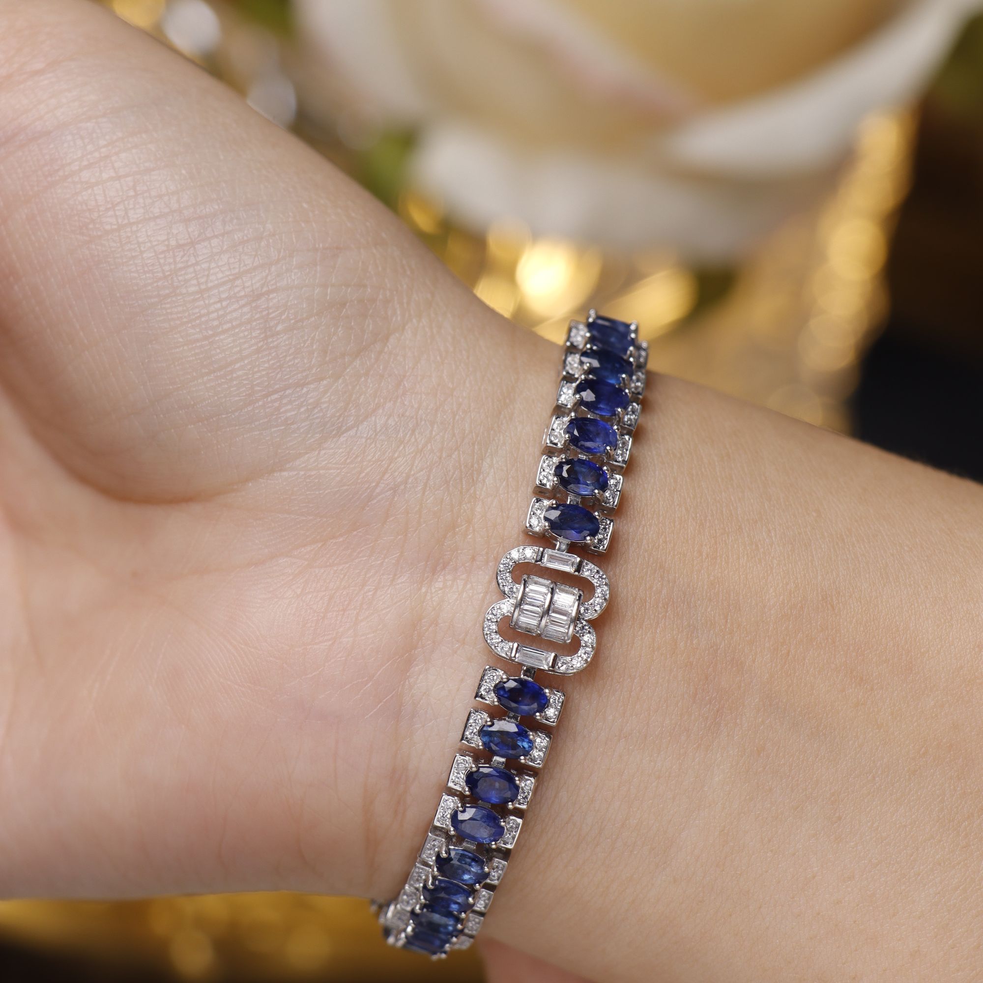 天然蓝宝石手链通体S925银镶嵌满圈蓝宝石-多样性发其一