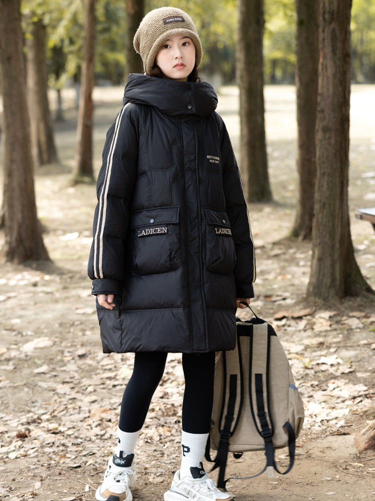 巴拉拉吧中大童高档羽绒服中长款过膝色初高中女学生冬季加厚保暖