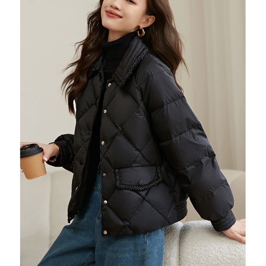 波司澄羽绒服气质设计感小香风拼接羽绒服2023年冬季新款轻薄羽绒