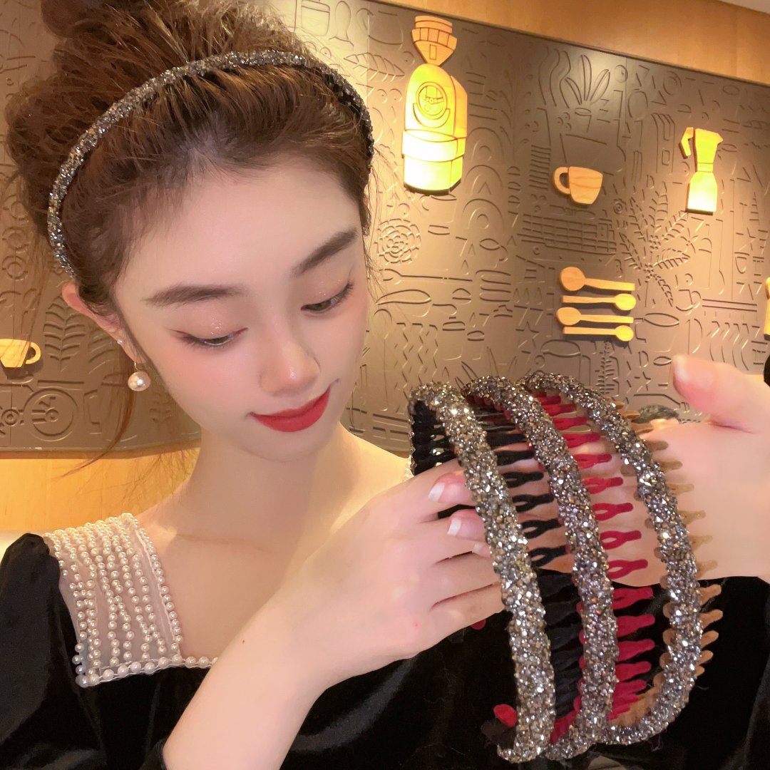 非金属发饰 亚克力发饰复古丝绒闪网红碎发发箍带齿防滑洗脸头箍