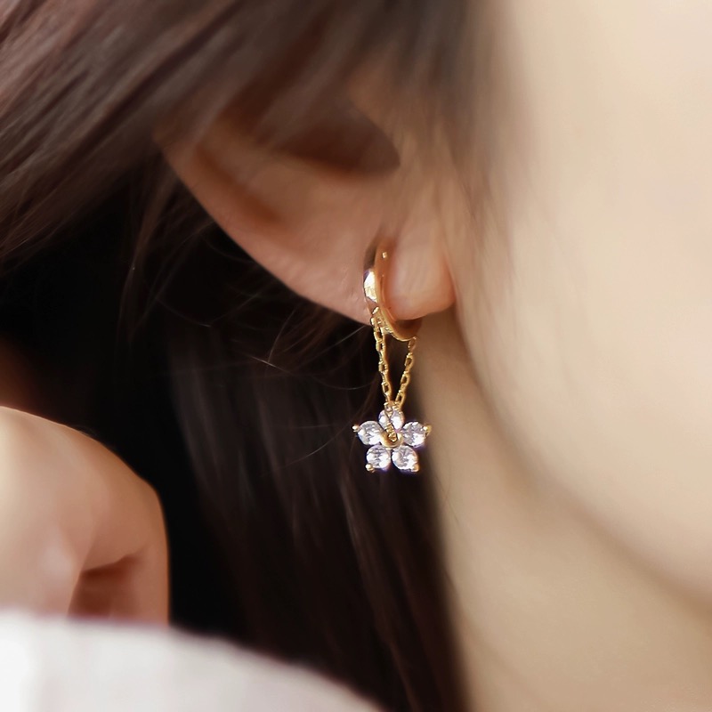 铜合金耳饰 【绿野】新品微镶锆石花朵耳环甜美可爱淑女仙女风EH084