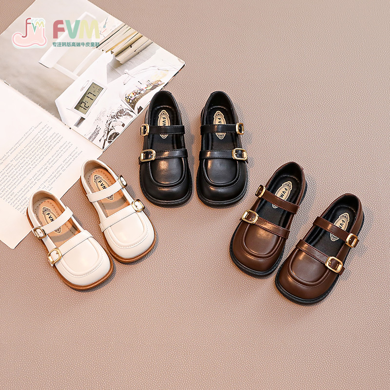 FVM女童鞋子儿童公主小皮鞋2025春秋季新款女孩宝宝单鞋乐福黑色