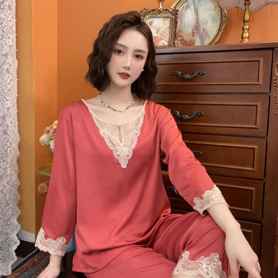 2025新款上海故事睡衣女款冰丝套装夏季薄款中年妈妈可外穿家居服