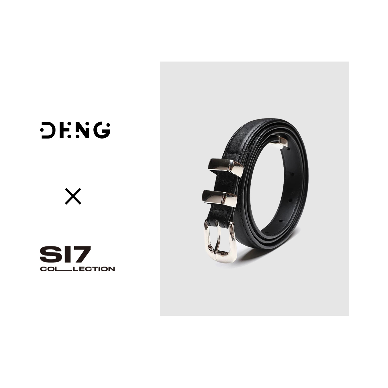 Carol简约百搭银扣牛皮腰带设计师宽度1.8复古黑色皮带ALHC24802