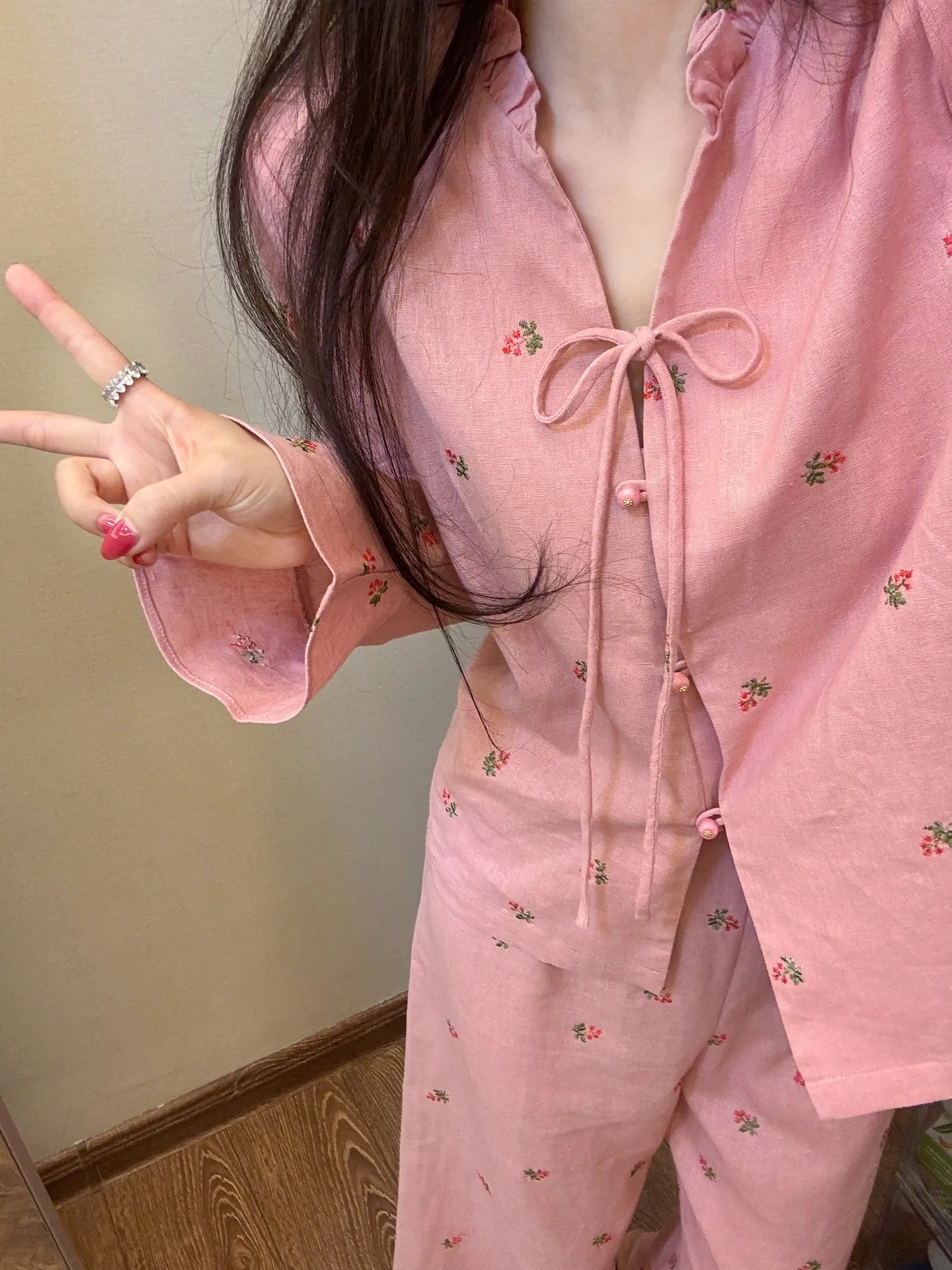 少女甜美碎花印花睡衣女春秋新款韩版ins风长袖长裤家居服套装