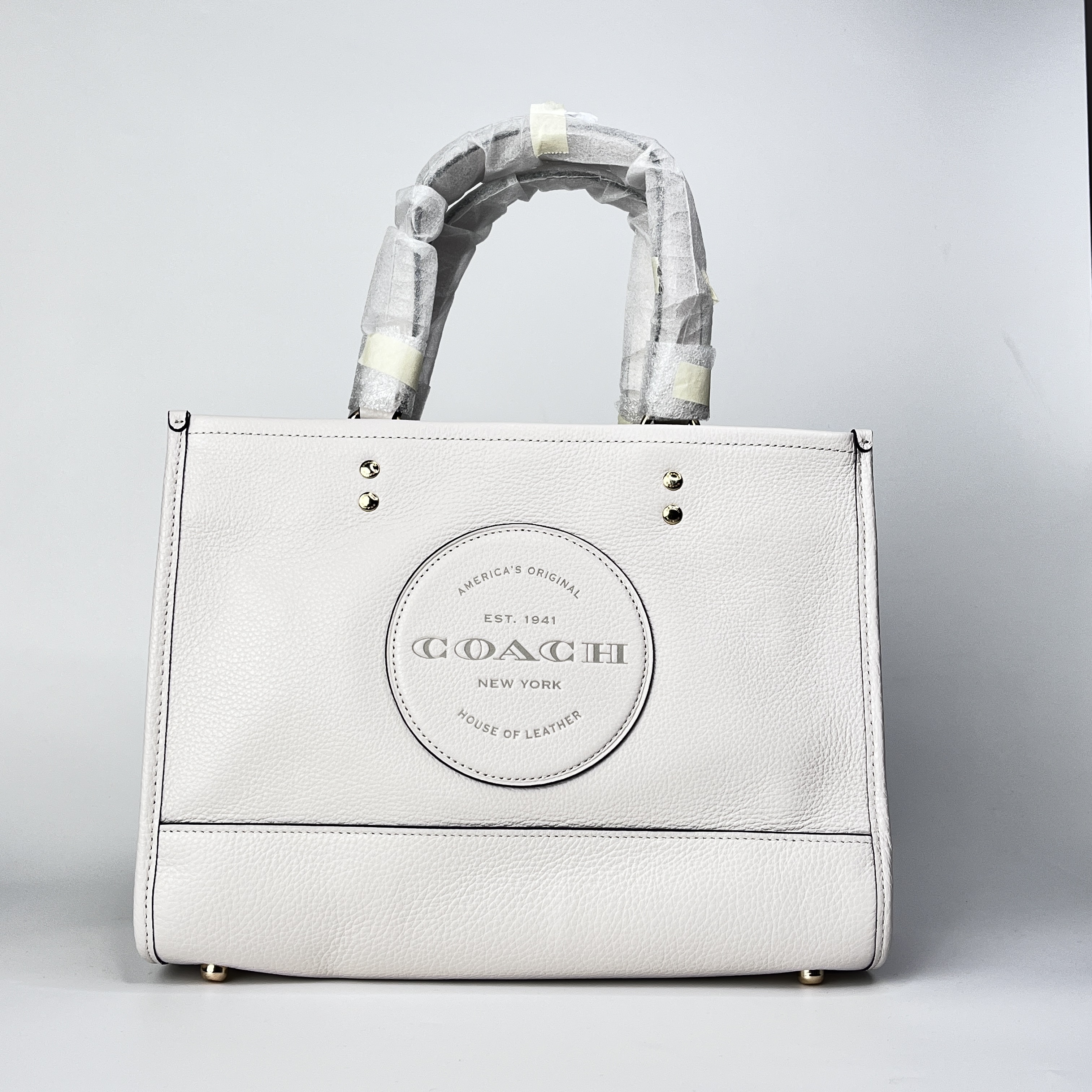 99新 COACH/蔻驰 Dempsey 30 荔枝纹牛皮托特包111白色简约时尚