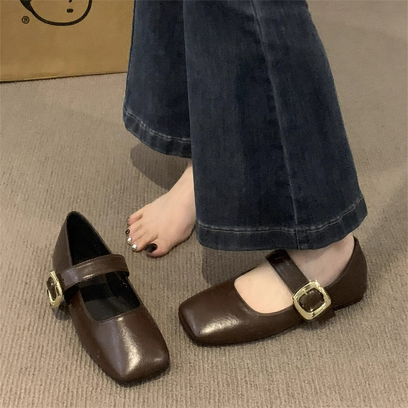 蕾拉方头玛丽珍鞋女鞋子2024年春秋新款浅口软平底法式配裙子单鞋