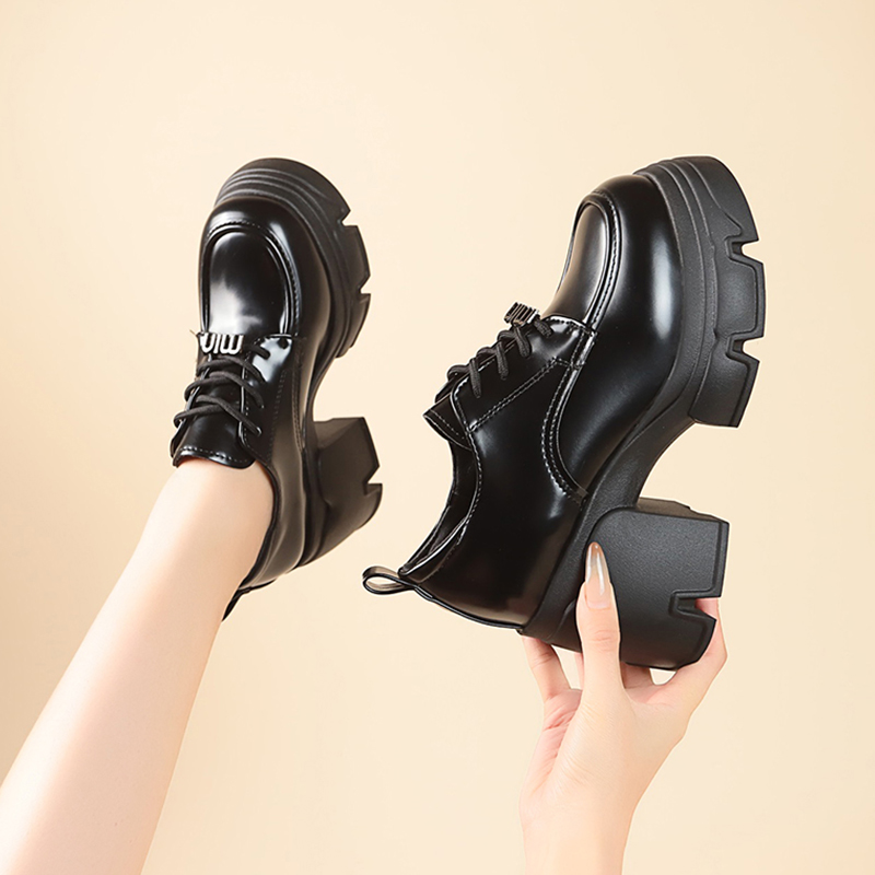 小皮鞋女配裙子2024春秋季新款高跟通勤职业女鞋厚底内增高乐福鞋