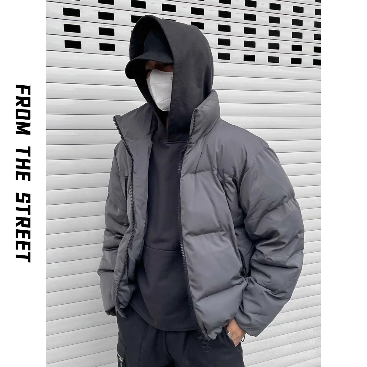 来自街头暗影拉链宽松加厚cleanfit棉服户外机能保暖立领冬季外套
