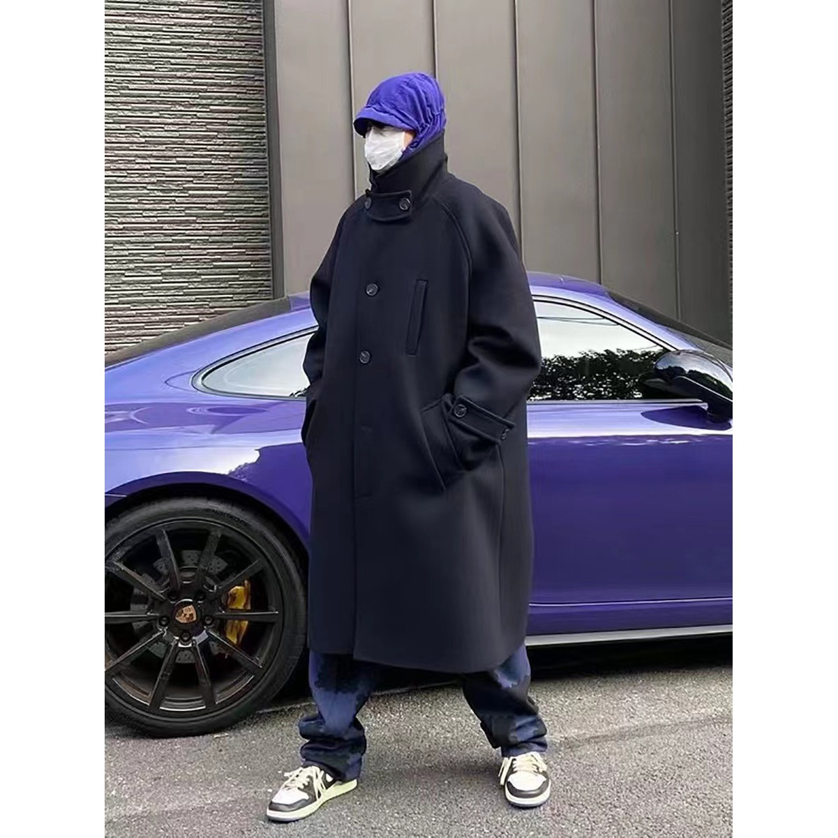 两个月亮Undermycar MAJANNE多扣大廓形毛呢大衣过膝宽松男士风衣