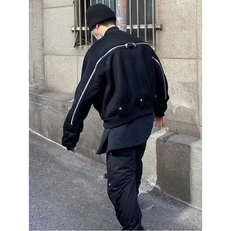 两个月亮GRAILZ秋冬季美式高街后背拉链加厚飞行员夹克外套男女潮