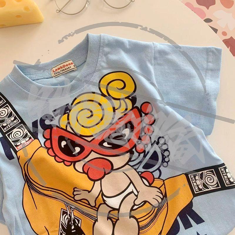 【潮流新品】男女中小童2024夏季新卡通韩版重工洋气短袖T恤上衣n