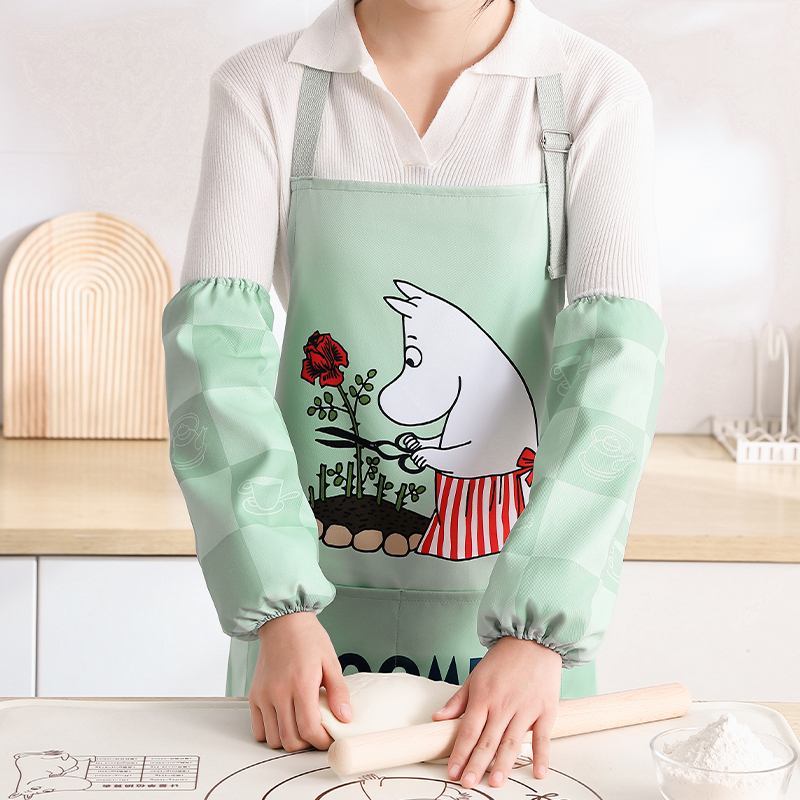 EPORAS姆明围裙套装家用厨房防污耐脏带袖套防烫手套简约透气可爱
