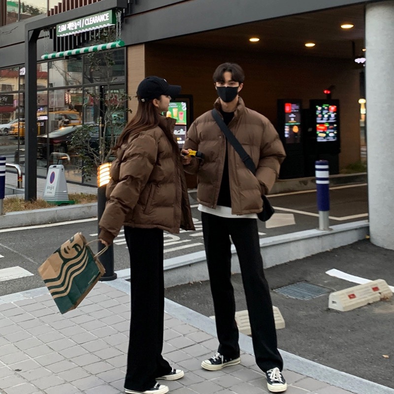 棕色短款晋江棉服男款冬季加厚cleanfit立领棉衣外套情侣装面包服