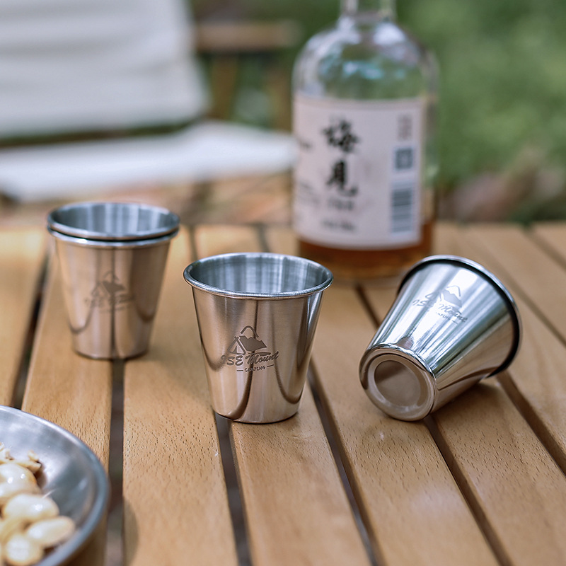 户外露营装备野营杯子304不锈钢白酒杯野餐啤酒杯水杯80ml咖啡杯