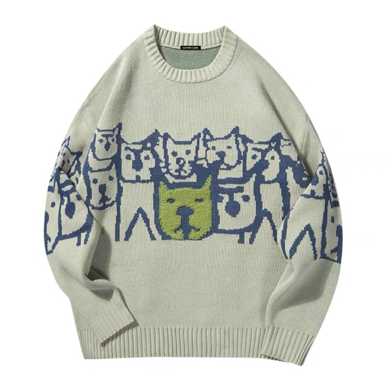 大码秋冬日系宽松大版圆领套头毛衣小季微胖男装针织衫男女卫衣