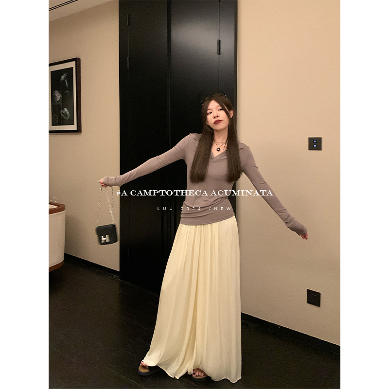 LUU桃喜儿/褶皱飘逸裙裤薄款高腰阔腿宽松垂感慵懒设计感女夏裤子