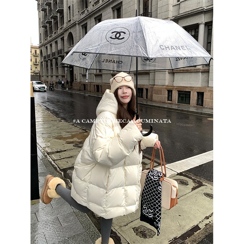 LUU桃喜儿/新国标！90白鸭绒羽绒服女冬白色外套超好看中长款龟背