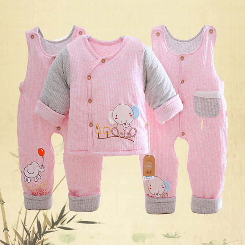 彩棉厚款宝宝棉衣三件套冬季厚棉男女儿童保暖棉袄棉裤幼儿外出套