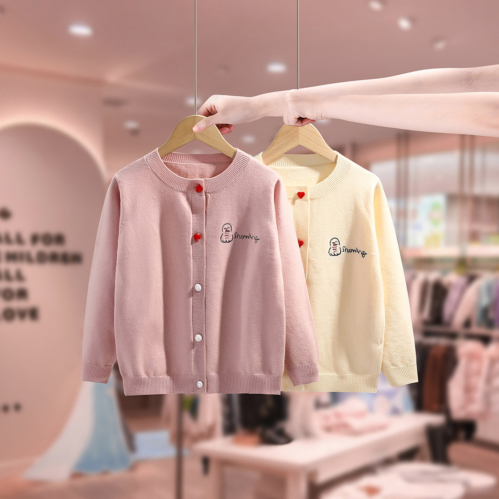 女童针织开衫春秋装2025新款洋气宝宝单排扣领上衣小女孩毛衣外套