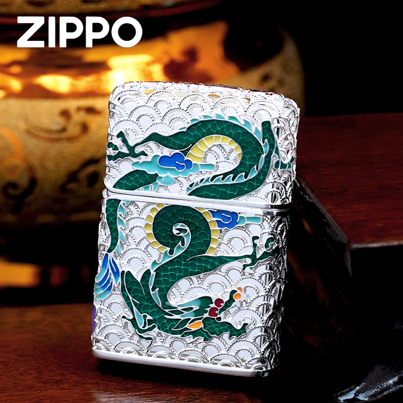 ZIPPO/之宝打火机-纯银花丝珐琅工艺龙凤呈祥-送礼收藏瑞兽 DYJ1