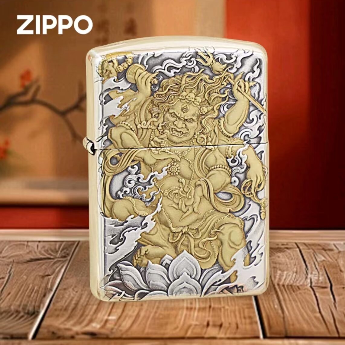 ZIPPO打火机/镀银鎏金【双色大黑天】盔甲立体浮雕男士DYJ1