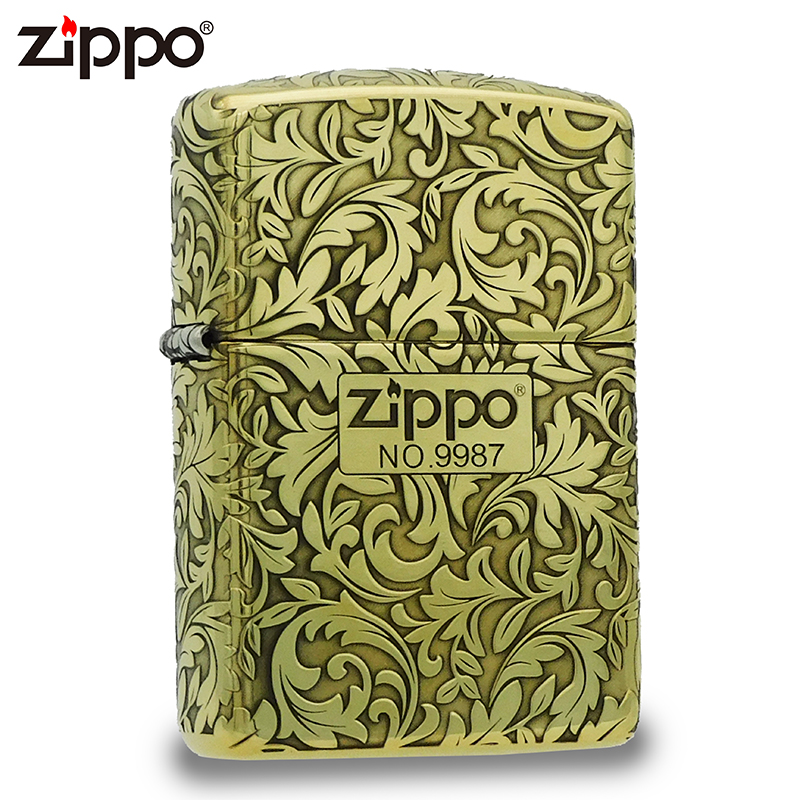 ZIPPO打火机正品/169黄铜盔甲五面雕刻大叶唐草送礼DYX1H1F1