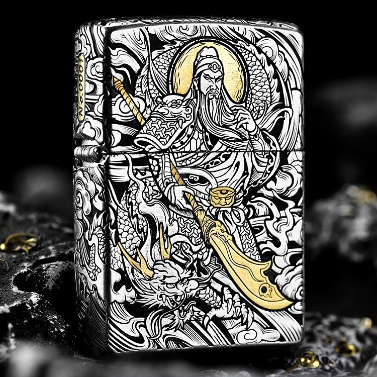 ZIPPO正品打火机关羽义薄云天-错金银钢壳-重甲-男士收藏DY9904JY