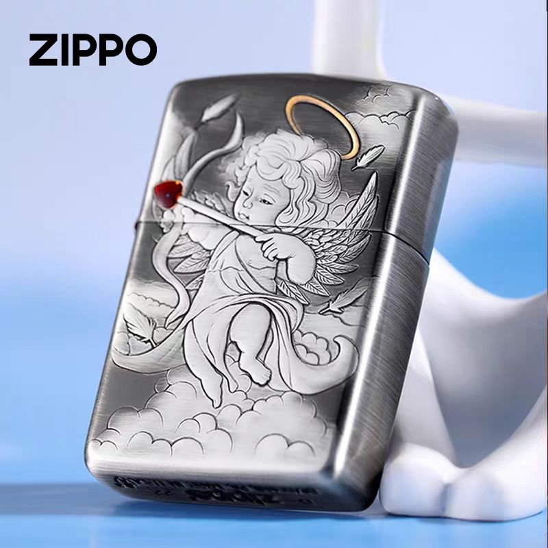ZIPPO正品打火机/爱神丘比特-浮雕熏银镶嵌宝石心DY9912FD【阿明1】