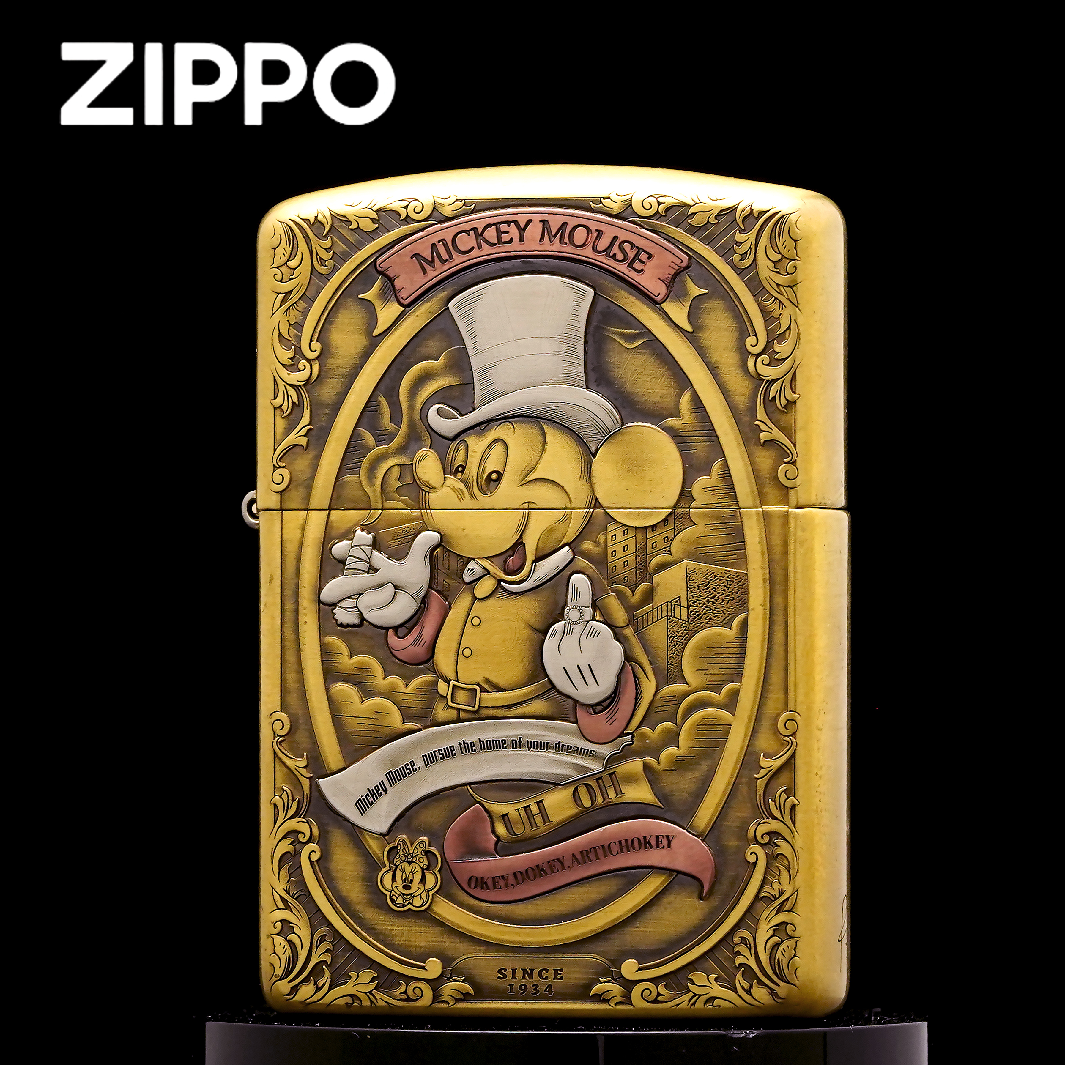 ZIPPO打火机防风高端金属正品/【米老鼠】黄铜复古创意可爱款-DYJ1