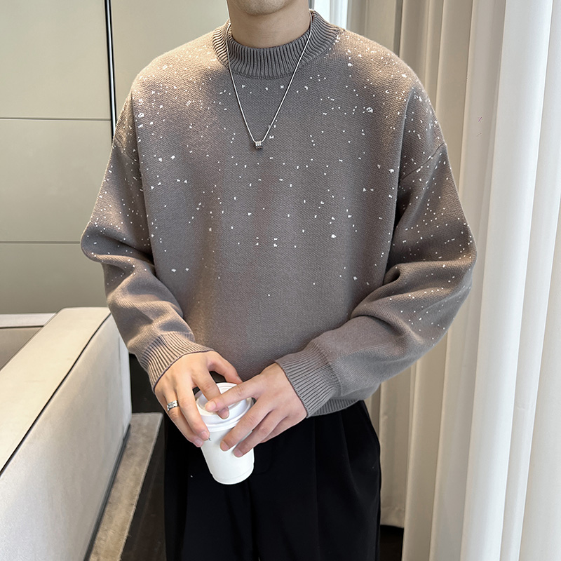欧货秋季新款男士慵懒针织衫满天星休闲套头圆领轻熟风星空毛衣潮