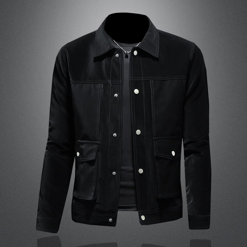 欧货春秋男士翻领皮夹克修身纯色简约帅气个性皮衣外套男潮流青年
