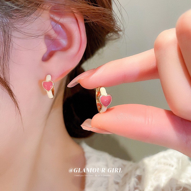 合金耳饰 滴油爱心清新甜美日常百搭耳环小众设计ins风耳圈耳饰女