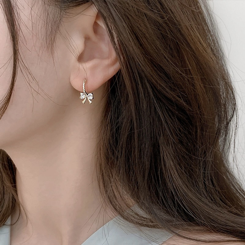 铜合金耳饰 蝴蝶结茶系小众设计感新款ins简约轻奢感耳环耳钉耳饰