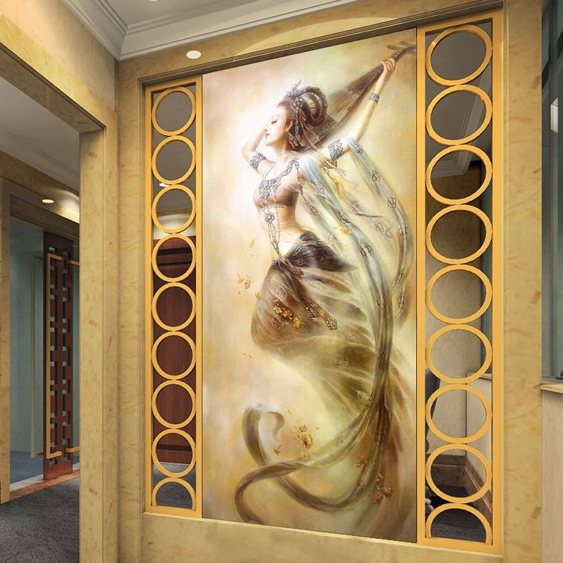 反弹琵琶敦煌飞天仙女十字绣满绣新款玄关竖版新古典人物客厅线绣