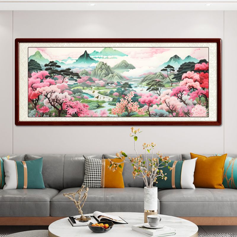 桃源人家十字绣2025满绣46色绣客厅卧室风景青绿山水画大幅大气