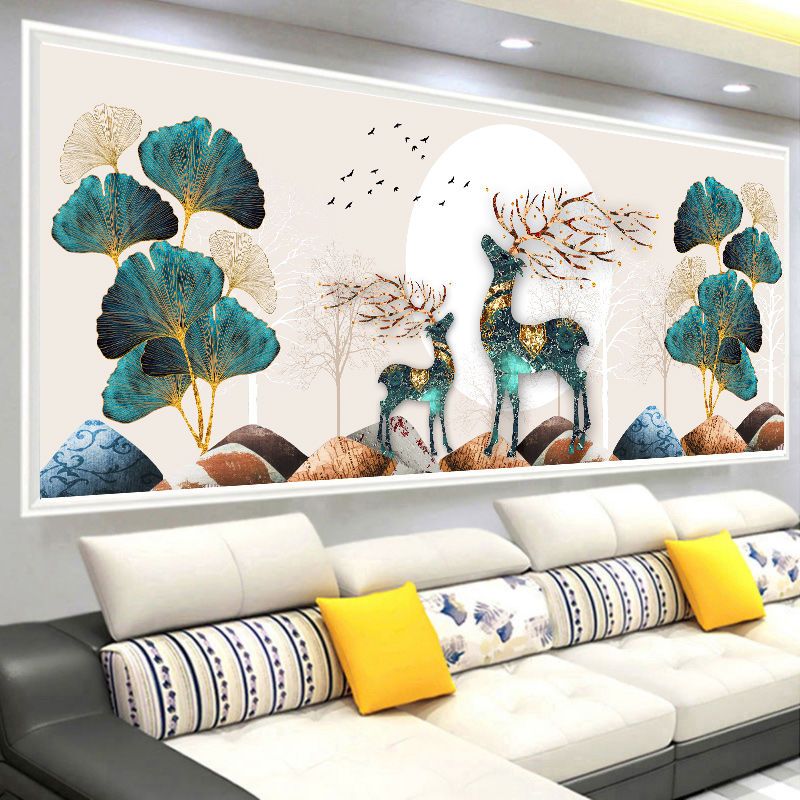 月光银杏叶麋鹿十字绣2025高级感印花客厅沙发背景墙书房大图41色