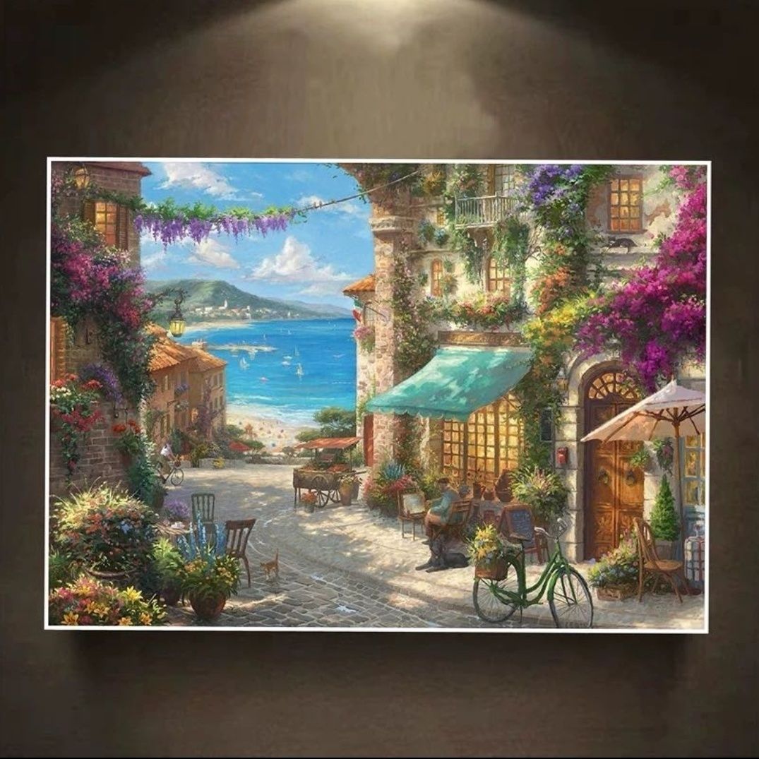 海边度假村十字绣新款线绣客厅卧室满绣58色无勾边