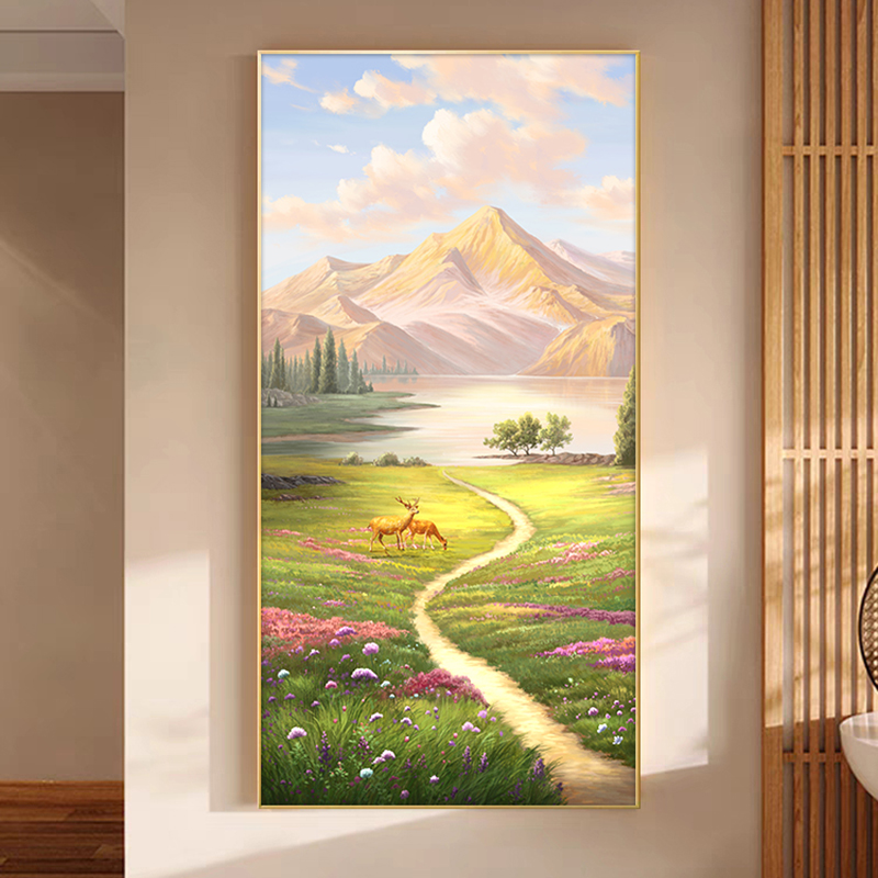 玄关装饰画走廊过道日照金山挂画大芬油画村入户手绘油画墙壁画