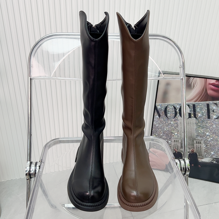 胖妹妹大码长筒靴女2025年加绒骑士靴女平跟后拉链长靴英伦风高靴