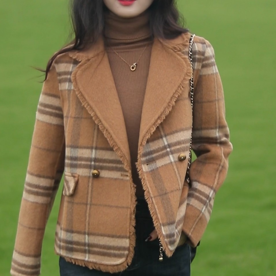 【美拉德】复古法式小香风正肩西装领短款时尚洋气双面羊毛大衣8331