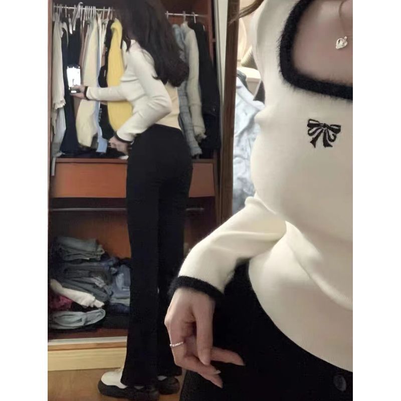 德绒方领打底衫女秋冬正肩设计感小众美式辣妹chic上衣潮