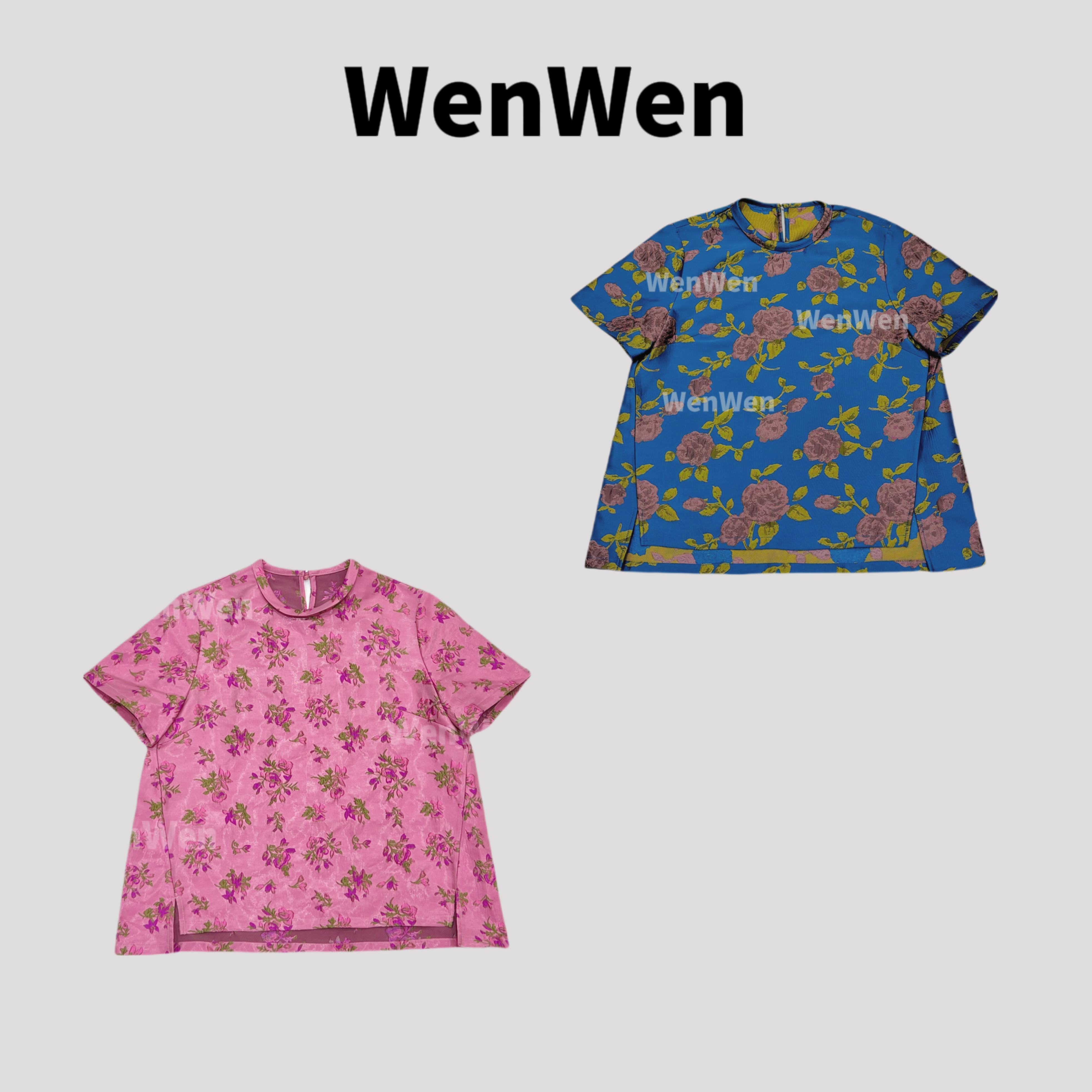 高定WEN【“紫铃花海”新中式夏季重工提花国风休闲百搭T恤】SY0404