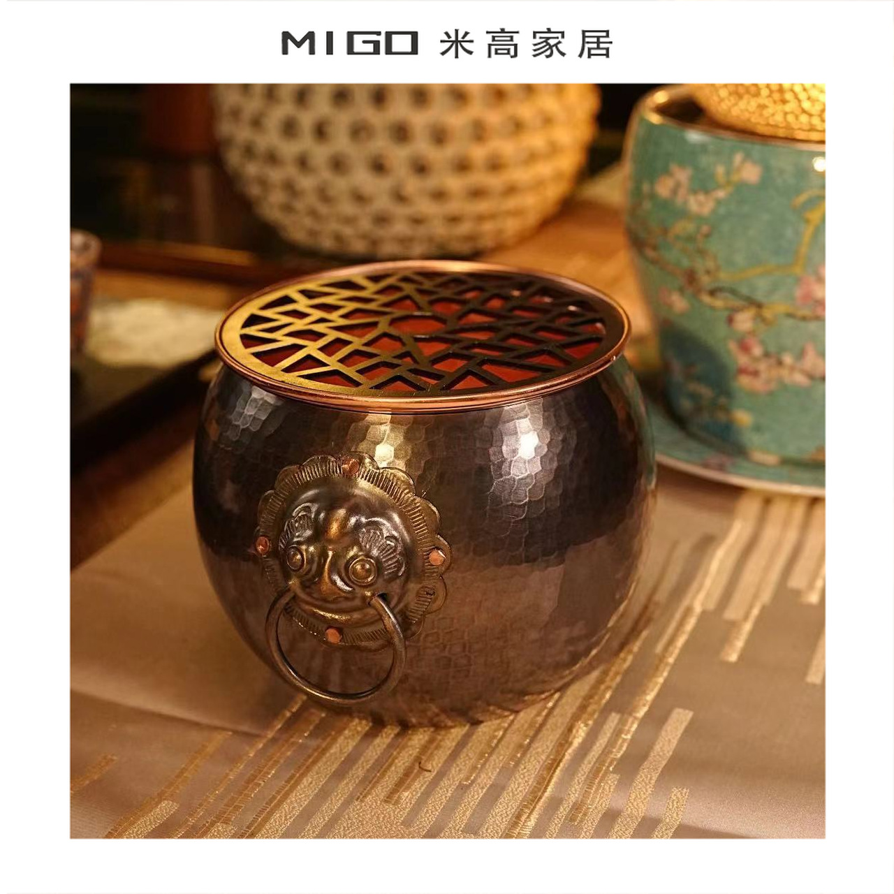 【米高家居】复古手工狮子头锤优质全铜小炉子紫铜炭火炉