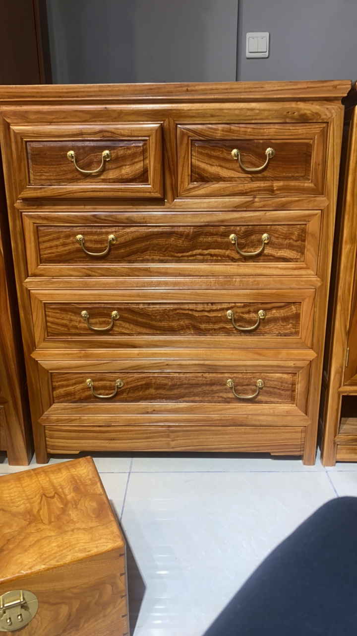 全香樟木精品老料五斗柜东阳木雕