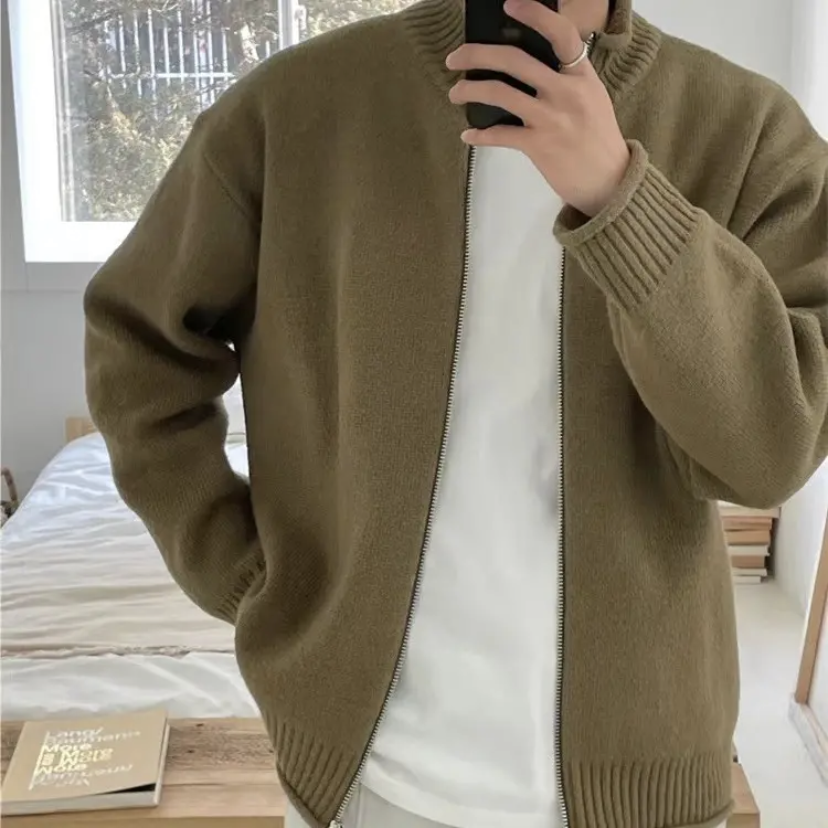 2024潮牌重磅秋冬季新款百搭拉链针织开衫休闲宽松纯色毛衣男外套