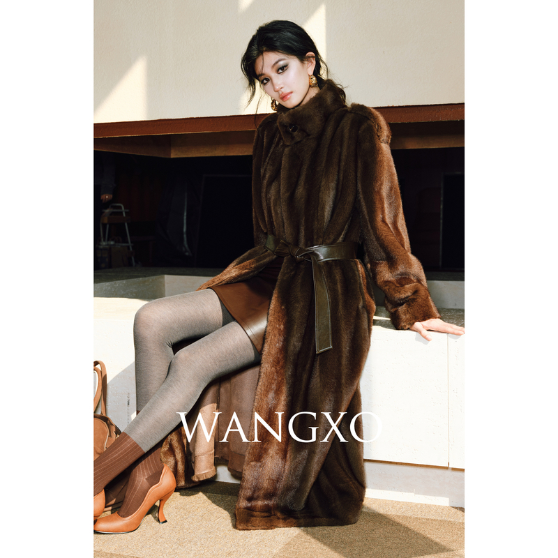 WANGXO 中古色帕斯条环保皮草外套2401169W